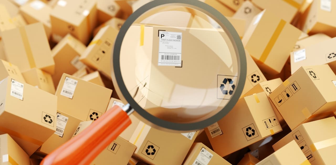 Package label being magnified to symbolize drug distributors searching for suspicious orders.