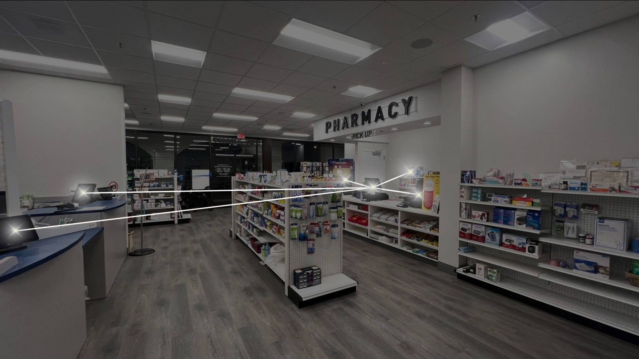 A diagram of a pharmacy representing how C2 Keep is using pharmacy integration to connect controlled substance compliance workflows to other areas of the pharmacy.